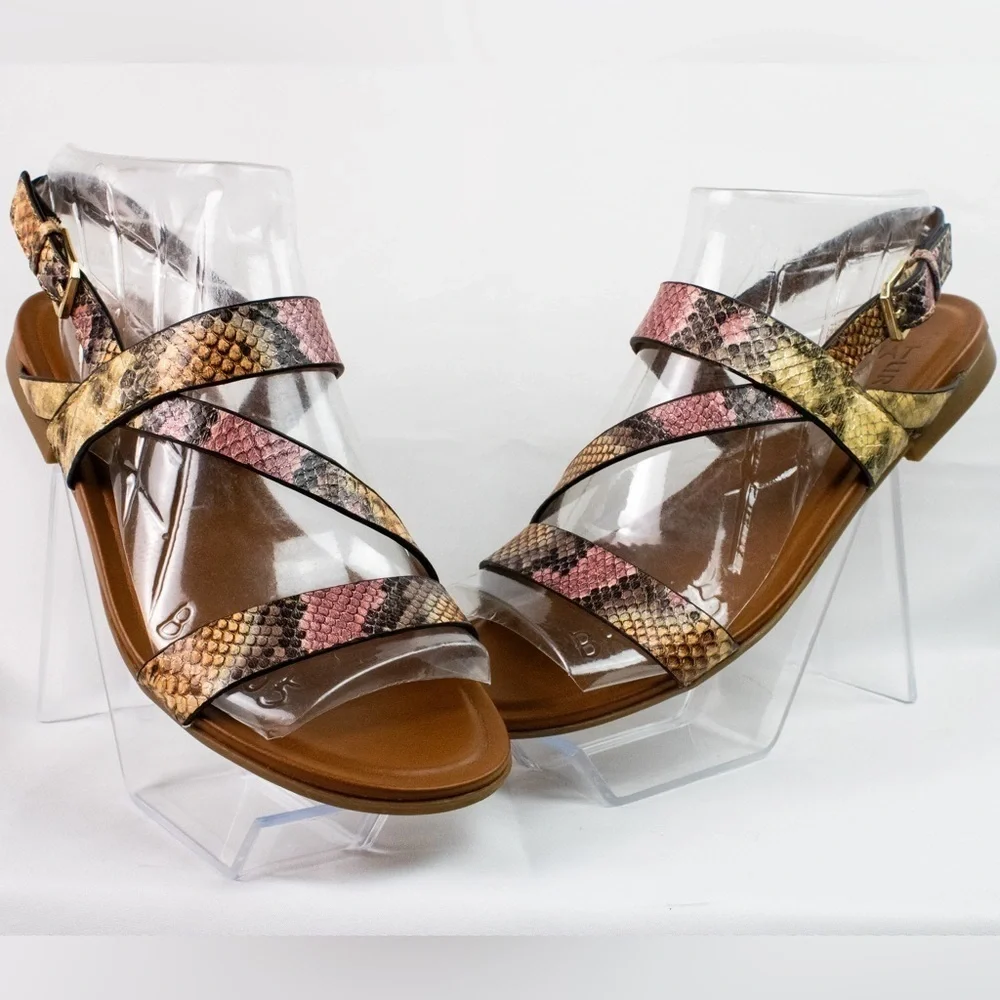 Naturalizer Multi Snake Leather Strap Open Toe Flat Slingback Women Sandals Sz 7 - Picture 5 of 9